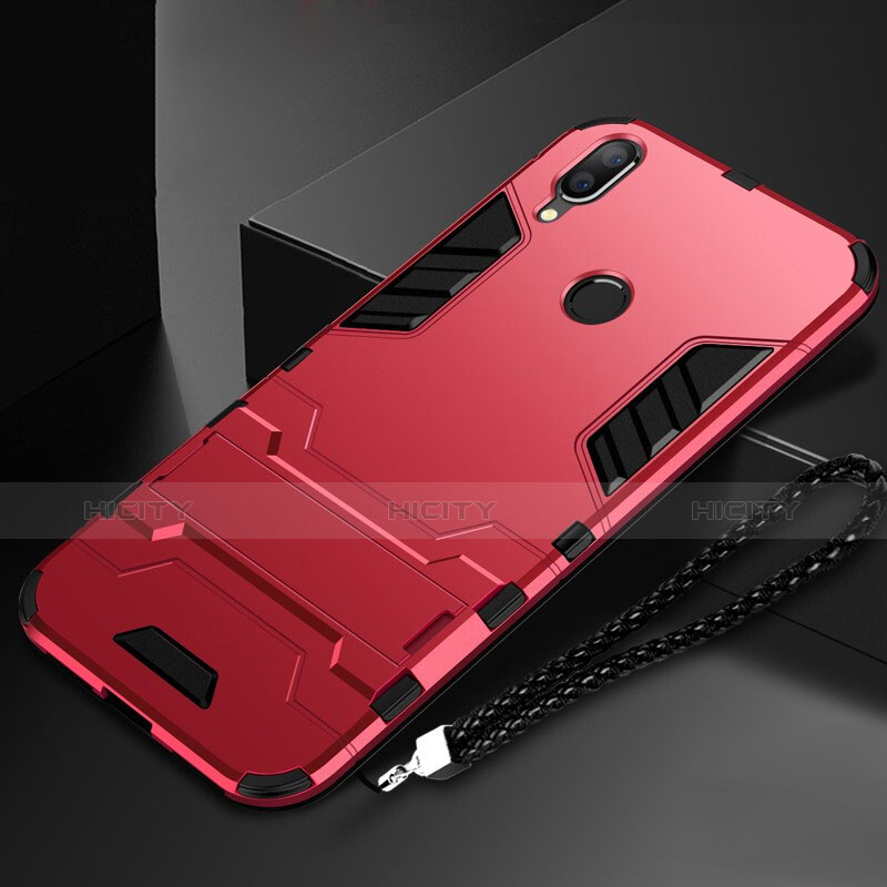 Custodia Silicone e Plastica Opaca Cover con Supporto per Huawei Honor 10 Lite Rosso