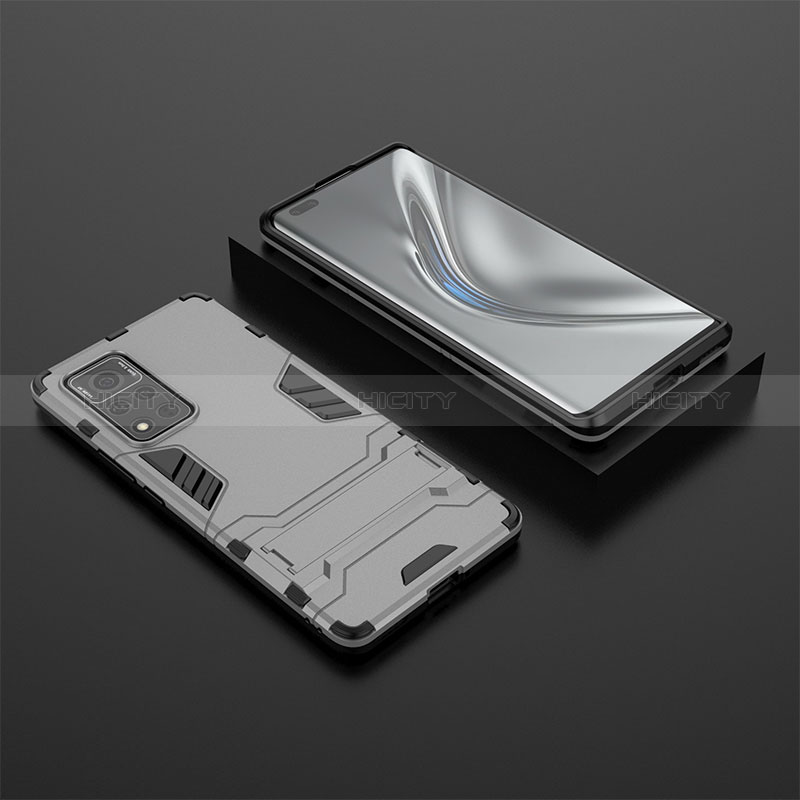 Custodia Silicone e Plastica Opaca Cover con Supporto per Huawei Honor V40 5G Grigio