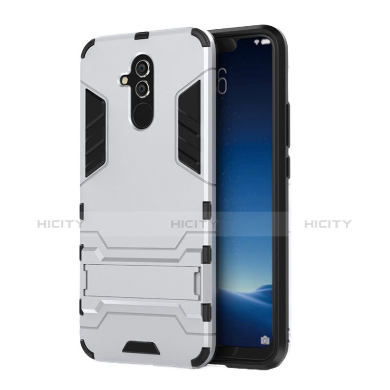 Custodia Silicone e Plastica Opaca Cover con Supporto per Huawei Mate 20 Lite Bianco