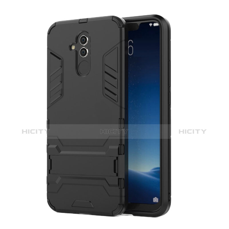 Custodia Silicone e Plastica Opaca Cover con Supporto per Huawei Mate 20 Lite Nero