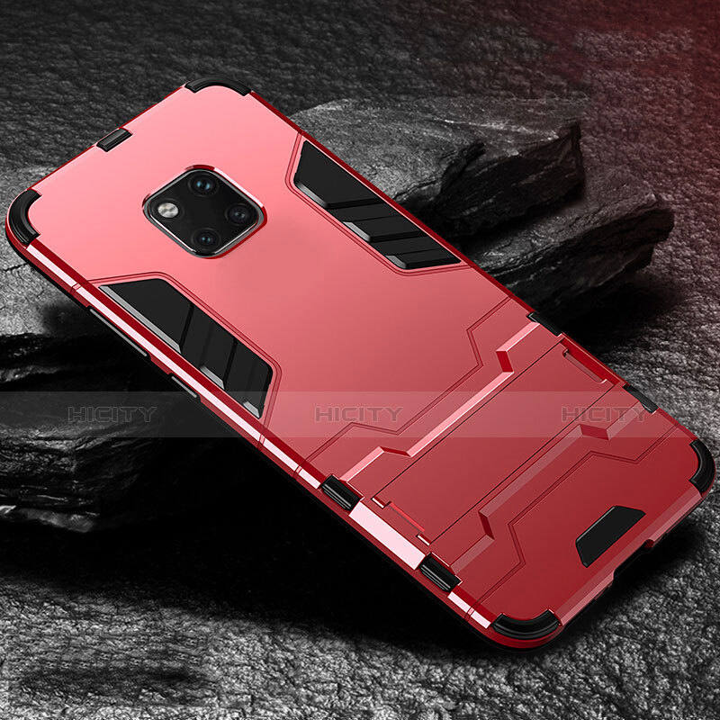 Custodia Silicone e Plastica Opaca Cover con Supporto per Huawei Mate 20 Pro Rosso