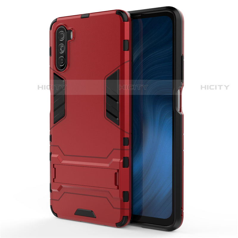 Custodia Silicone e Plastica Opaca Cover con Supporto per Huawei Mate 40 Lite 5G Rosso