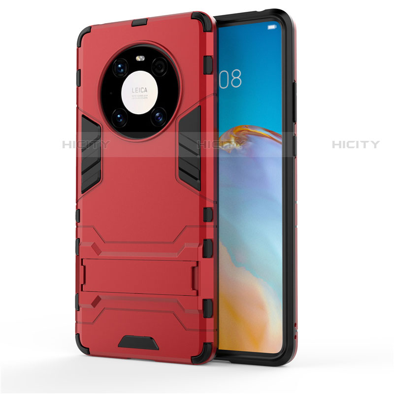 Custodia Silicone e Plastica Opaca Cover con Supporto per Huawei Mate 40E Pro 4G Rosso