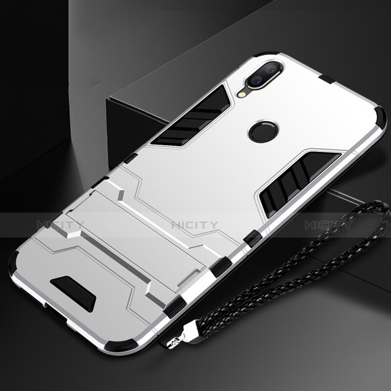 Custodia Silicone e Plastica Opaca Cover con Supporto per Huawei P Smart (2019) Argento