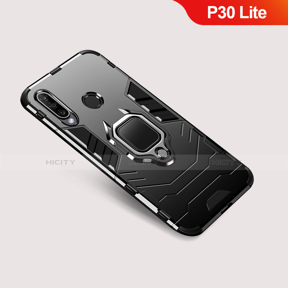 Custodia Silicone e Plastica Opaca Cover con Supporto per Huawei P30 Lite New Edition Nero