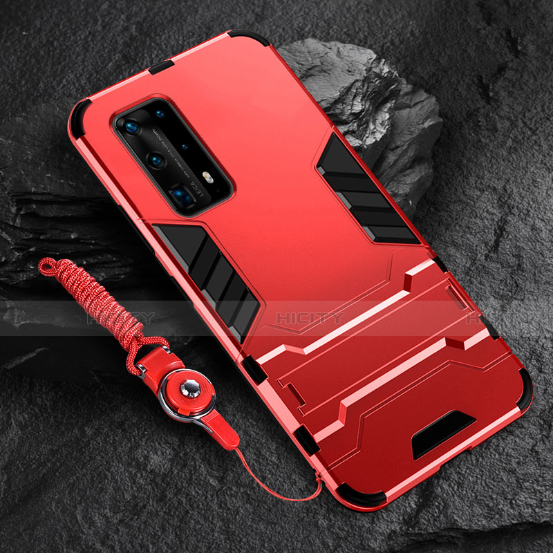 Custodia Silicone e Plastica Opaca Cover con Supporto per Huawei P40 Pro+ Plus Rosso