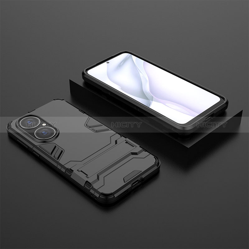 Custodia Silicone e Plastica Opaca Cover con Supporto per Huawei P50 Nero