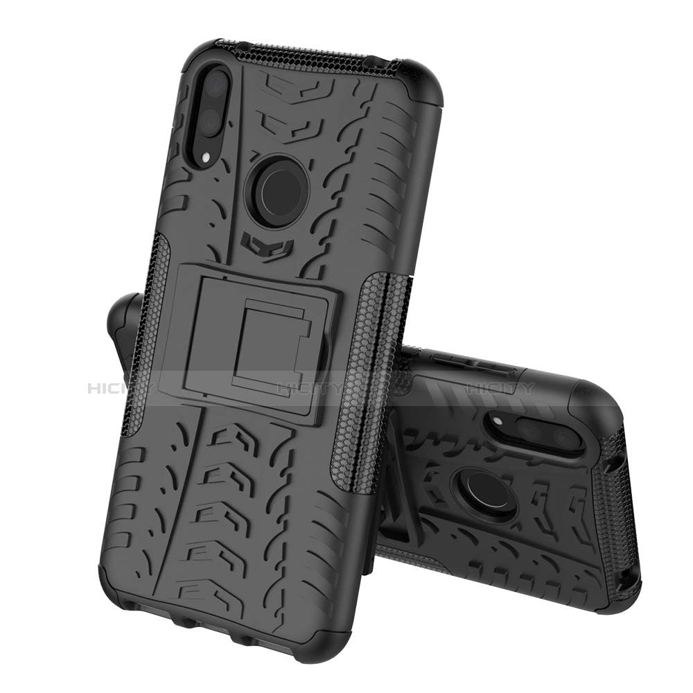 Custodia Silicone e Plastica Opaca Cover con Supporto per Huawei Y7 (2019) Nero