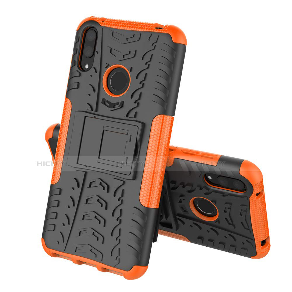 Custodia Silicone e Plastica Opaca Cover con Supporto per Huawei Y7 Pro (2019) Arancione