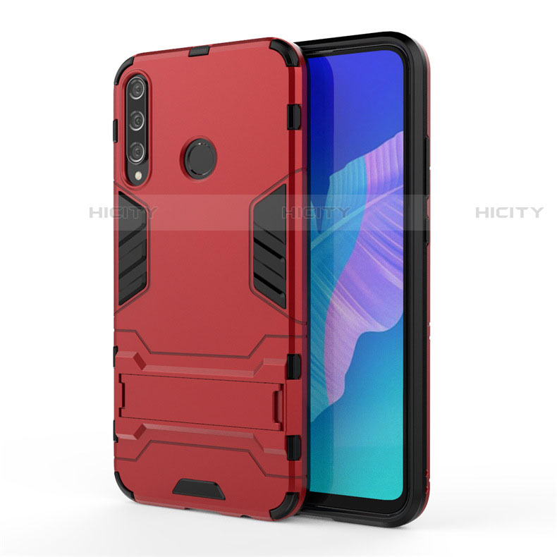 Custodia Silicone e Plastica Opaca Cover con Supporto per Huawei Y7p Rosso