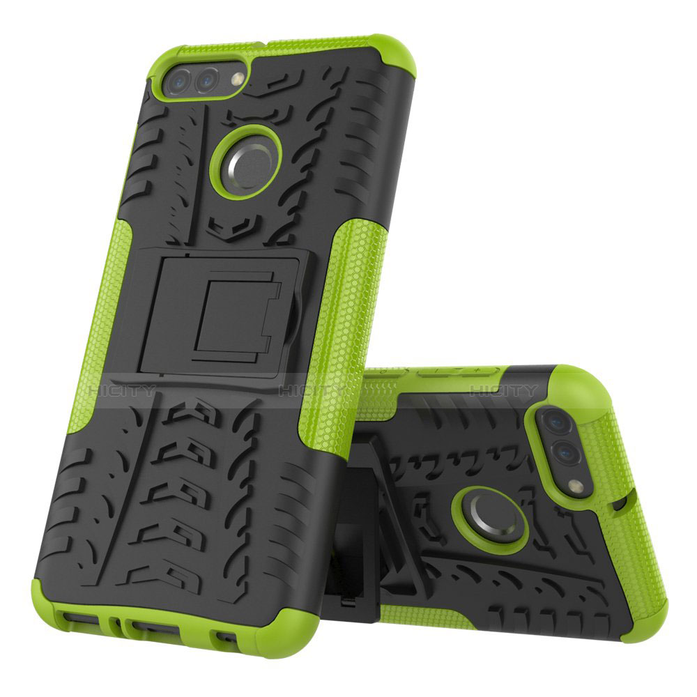 Custodia Silicone e Plastica Opaca Cover con Supporto per Huawei Y9 (2018) Verde