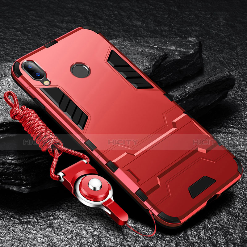 Custodia Silicone e Plastica Opaca Cover con Supporto per Huawei Y9 (2019) Rosso