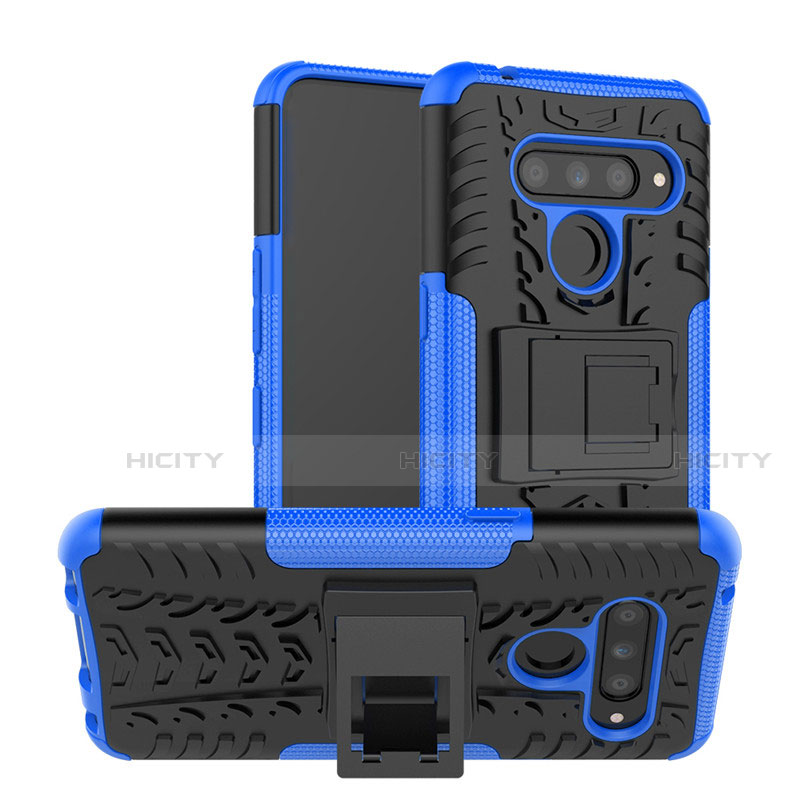 Custodia Silicone e Plastica Opaca Cover con Supporto per LG V50 ThinQ 5G Blu