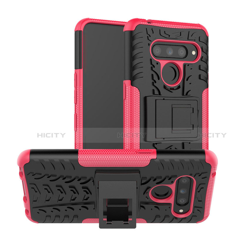 Custodia Silicone e Plastica Opaca Cover con Supporto per LG V50 ThinQ 5G Rosa