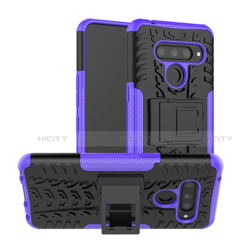 Custodia Silicone e Plastica Opaca Cover con Supporto per LG V50 ThinQ 5G Viola