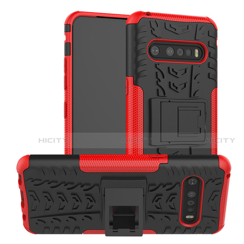 Custodia Silicone e Plastica Opaca Cover con Supporto per LG V60 ThinQ 5G Rosso