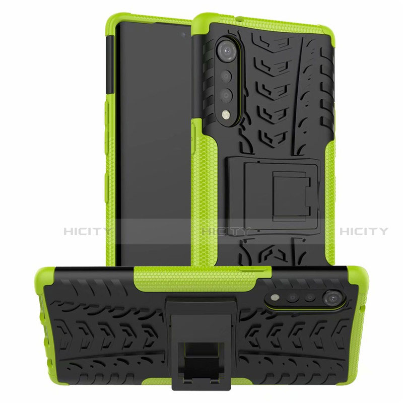 Custodia Silicone e Plastica Opaca Cover con Supporto per LG Velvet 5G Verde