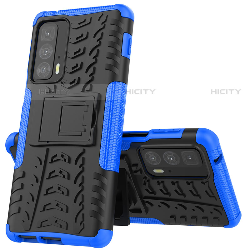 Custodia Silicone e Plastica Opaca Cover con Supporto per Motorola Moto Edge 20 Pro 5G Blu