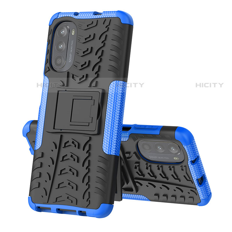 Custodia Silicone e Plastica Opaca Cover con Supporto per Motorola Moto Edge (2022) 5G Blu