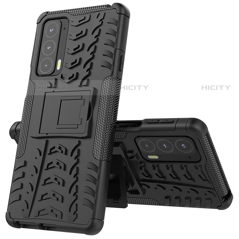 Custodia Silicone e Plastica Opaca Cover con Supporto per Motorola Moto Edge Lite 5G Nero