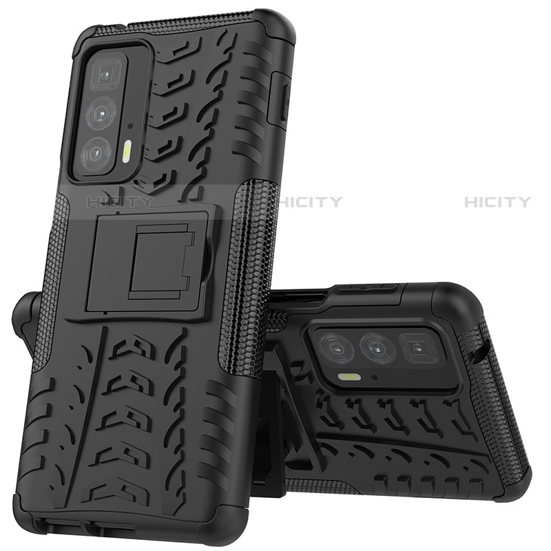 Custodia Silicone e Plastica Opaca Cover con Supporto per Motorola Moto Edge S Pro 5G Nero