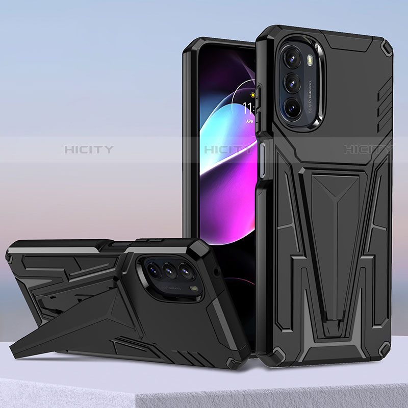 Custodia Silicone e Plastica Opaca Cover con Supporto per Motorola Moto G 5G (2022) Nero