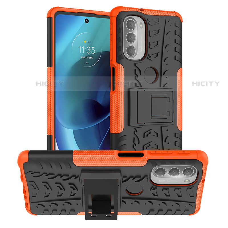 Custodia Silicone e Plastica Opaca Cover con Supporto per Motorola Moto G51 5G Arancione