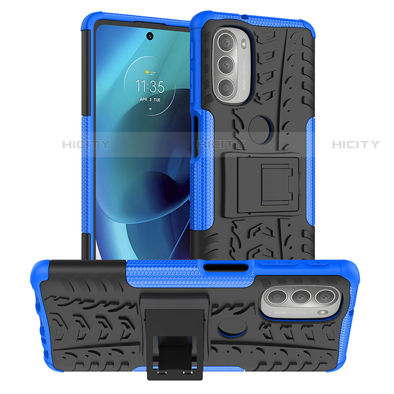 Custodia Silicone e Plastica Opaca Cover con Supporto per Motorola Moto G51 5G Blu