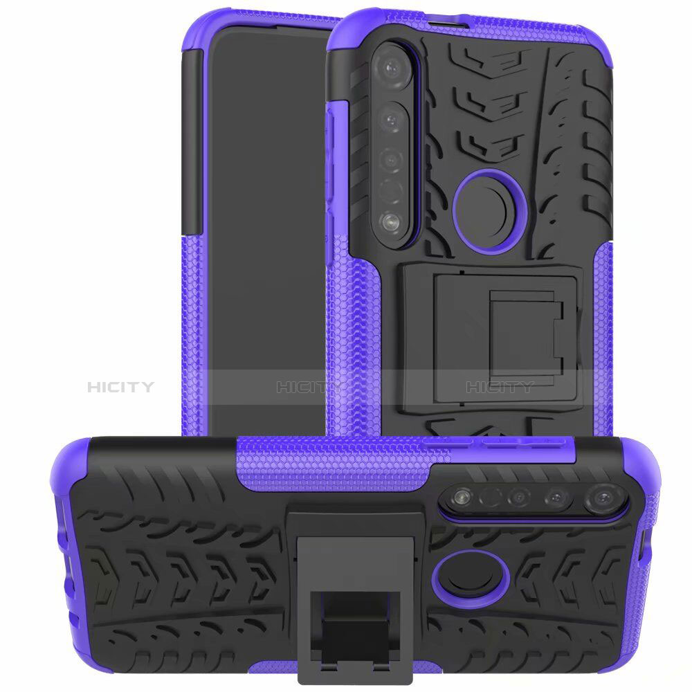 Custodia Silicone e Plastica Opaca Cover con Supporto per Motorola Moto G8 Plus Viola