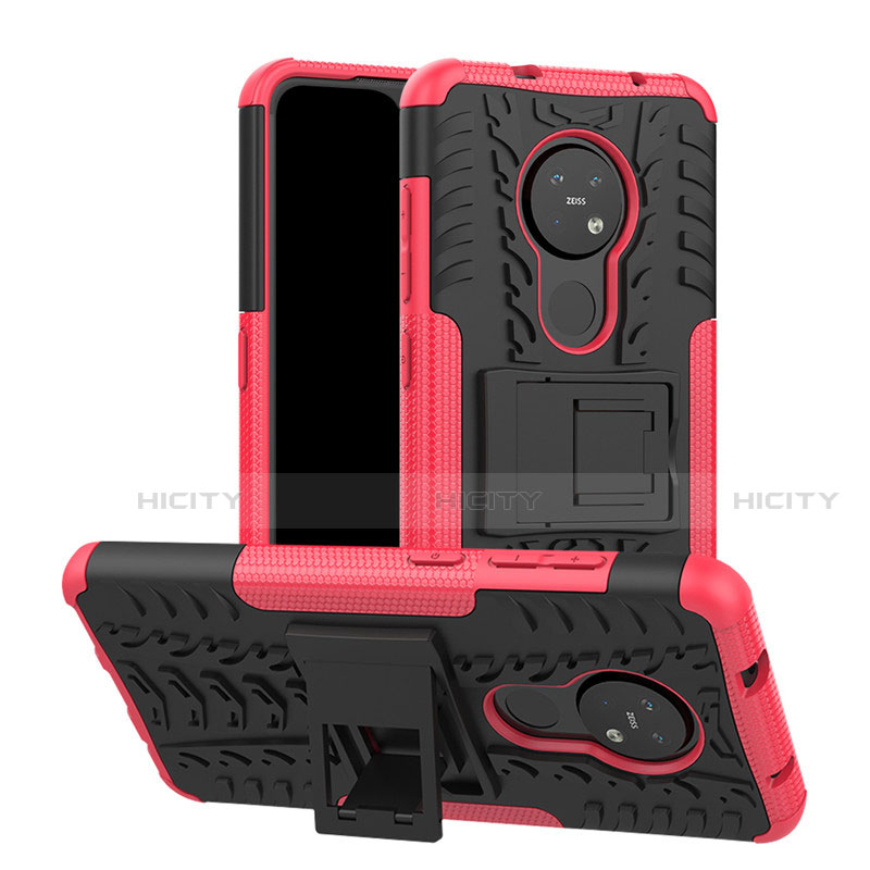 Custodia Silicone e Plastica Opaca Cover con Supporto per Nokia 7.2 Rosa