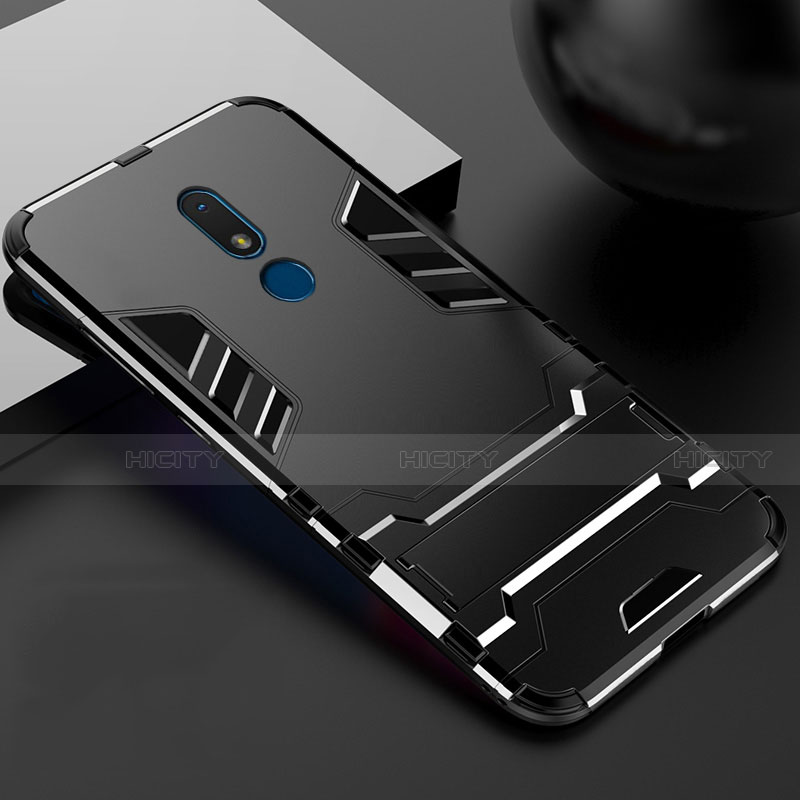 Custodia Silicone e Plastica Opaca Cover con Supporto per Nokia C3 Nero