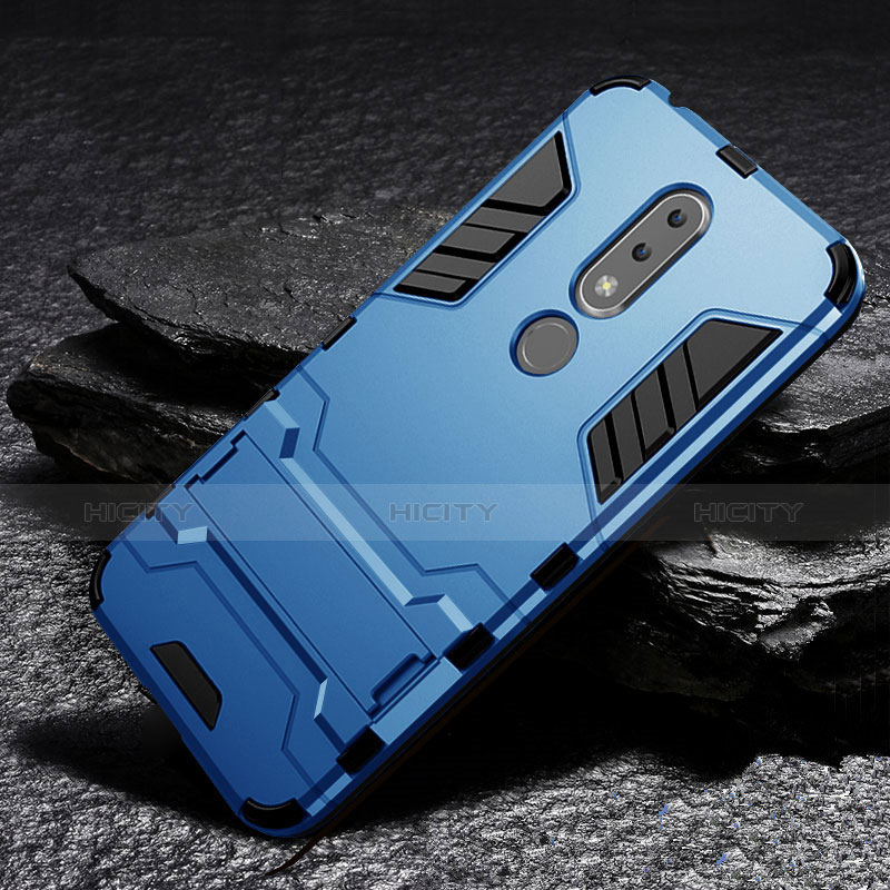 Custodia Silicone e Plastica Opaca Cover con Supporto per Nokia X6 Cielo Blu