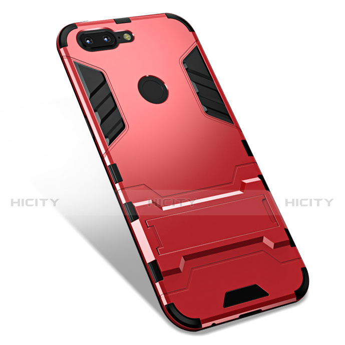 Custodia Silicone e Plastica Opaca Cover con Supporto per OnePlus 5T A5010 Rosso