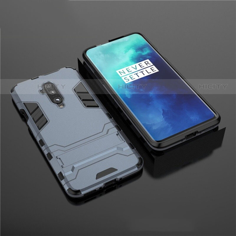 Custodia Silicone e Plastica Opaca Cover con Supporto per OnePlus 7T Pro Blu