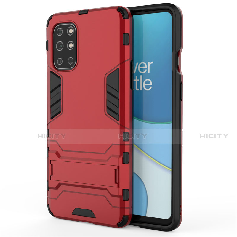 Custodia Silicone e Plastica Opaca Cover con Supporto per OnePlus 8T 5G Rosso