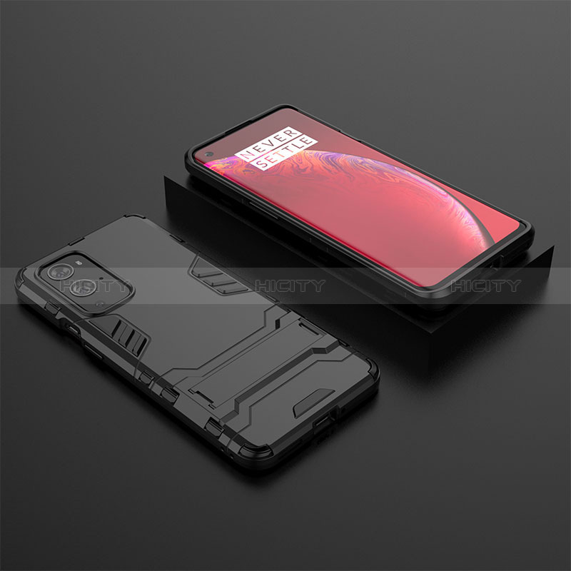 Custodia Silicone e Plastica Opaca Cover con Supporto per OnePlus 9 Pro 5G Nero