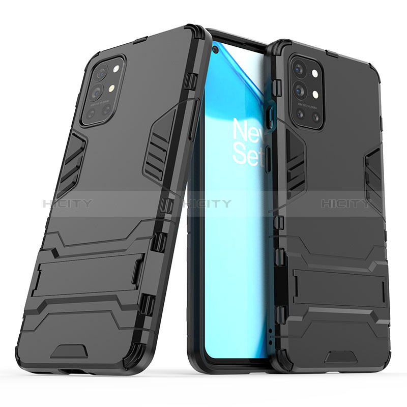 Custodia Silicone e Plastica Opaca Cover con Supporto per OnePlus 9R 5G Nero