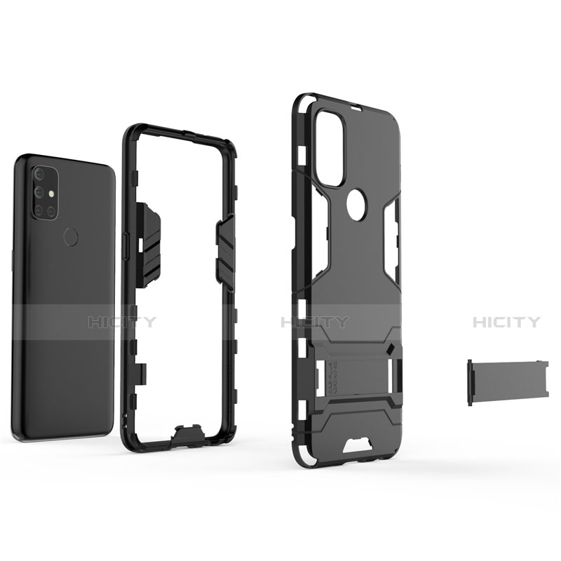 Custodia Silicone e Plastica Opaca Cover con Supporto per OnePlus Nord N10 5G