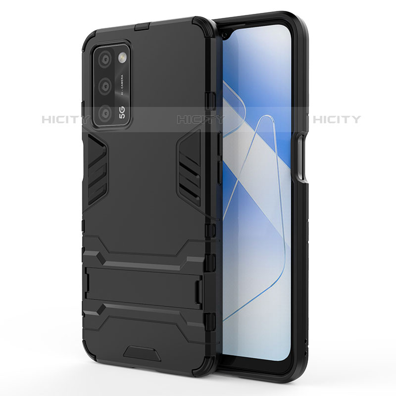 Custodia Silicone e Plastica Opaca Cover con Supporto per Oppo A55 5G Nero