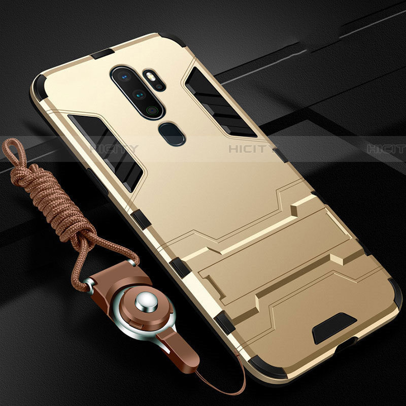 Custodia Silicone e Plastica Opaca Cover con Supporto per Oppo A9 (2020) Oro