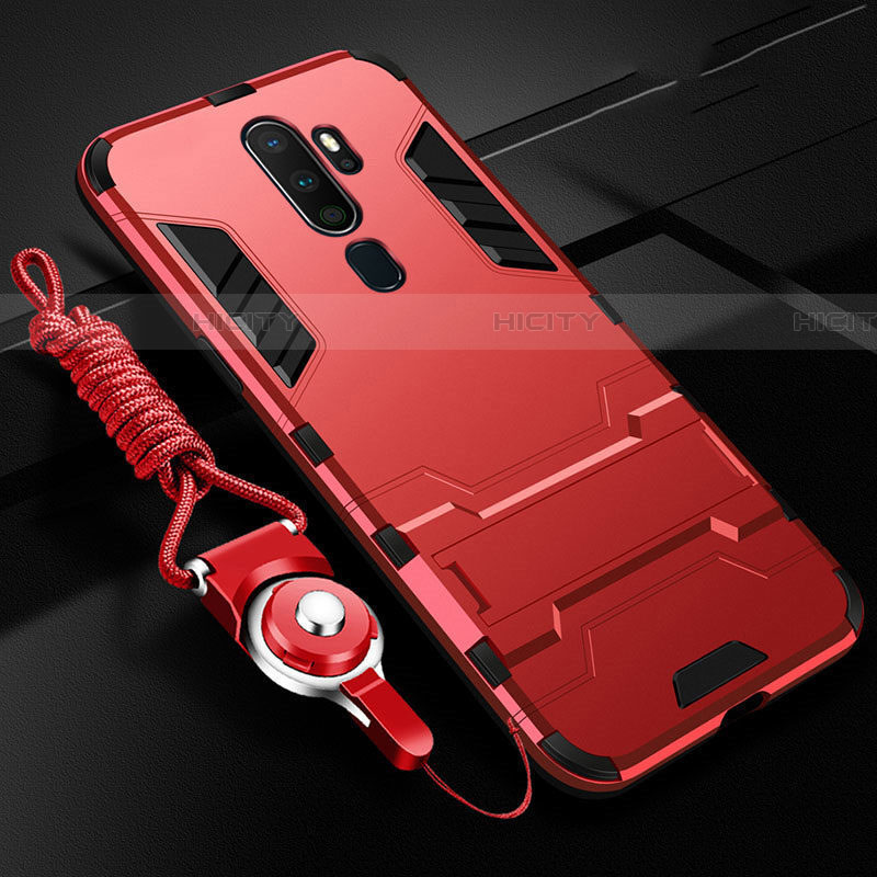 Custodia Silicone e Plastica Opaca Cover con Supporto per Oppo A9 (2020) Rosso