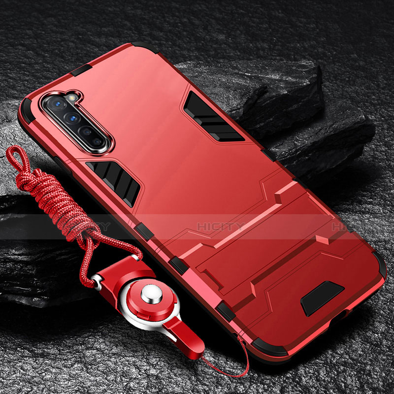 Custodia Silicone e Plastica Opaca Cover con Supporto per Oppo F15 Rosso