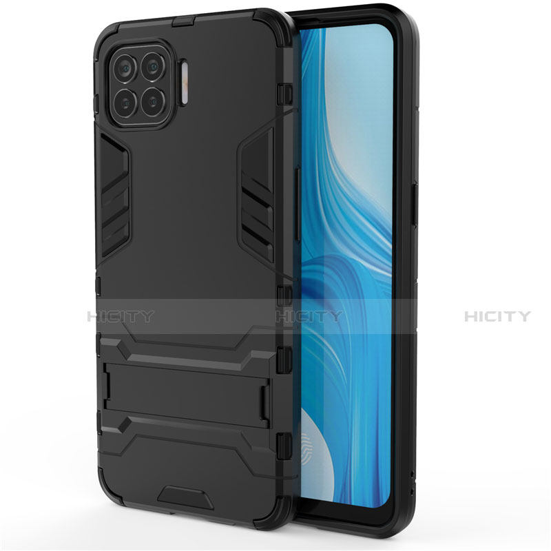 Custodia Silicone e Plastica Opaca Cover con Supporto per Oppo F17 Pro Nero