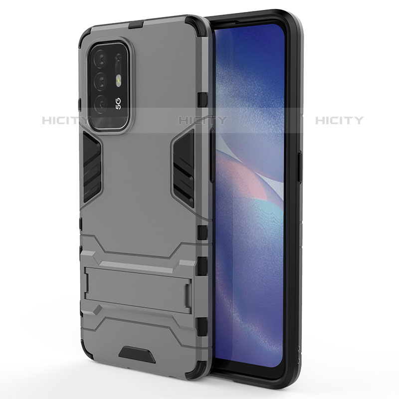 Custodia Silicone e Plastica Opaca Cover con Supporto per Oppo F19 Pro+ Plus 5G Grigio