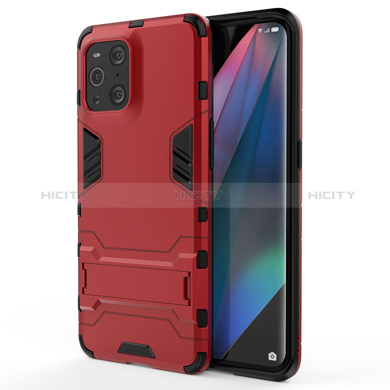 Custodia Silicone e Plastica Opaca Cover con Supporto per Oppo Find X3 5G Rosso