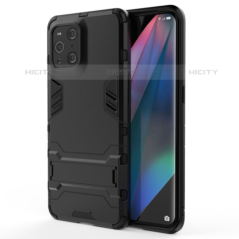 Custodia Silicone e Plastica Opaca Cover con Supporto per Oppo Find X3 Pro 5G