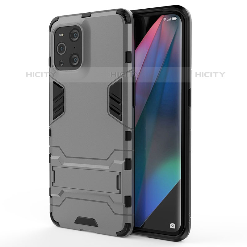 Custodia Silicone e Plastica Opaca Cover con Supporto per Oppo Find X3 Pro 5G