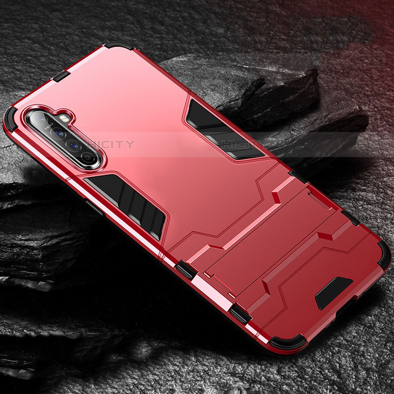 Custodia Silicone e Plastica Opaca Cover con Supporto per Oppo K5 Rosso