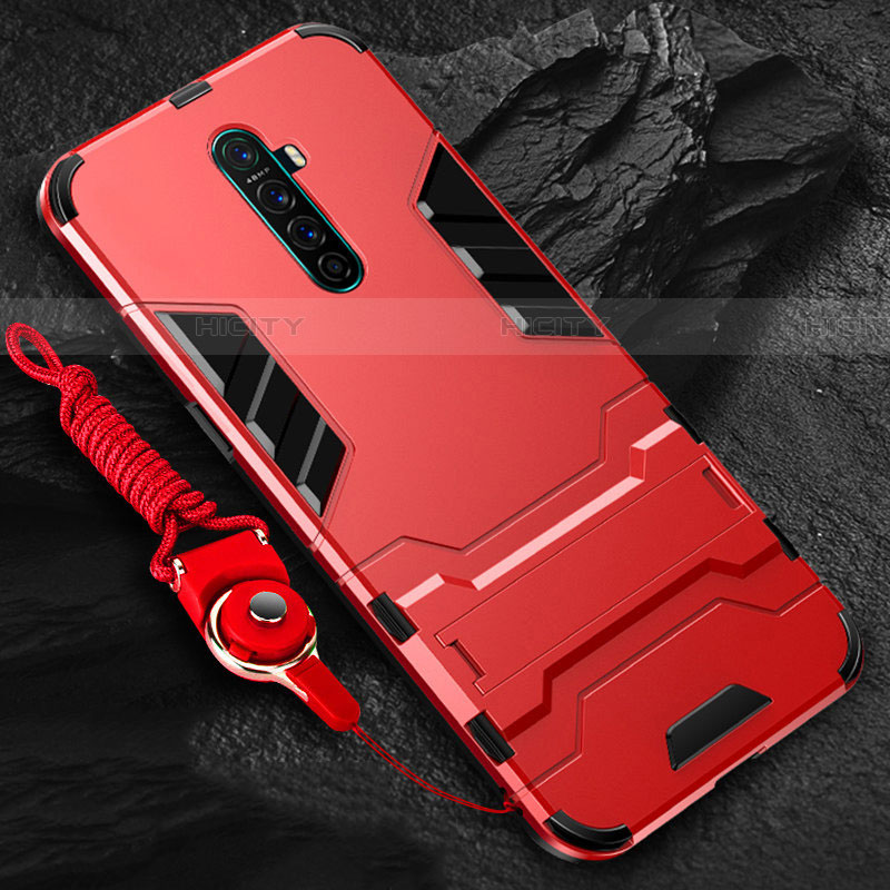 Custodia Silicone e Plastica Opaca Cover con Supporto per Oppo Reno Ace Rosso