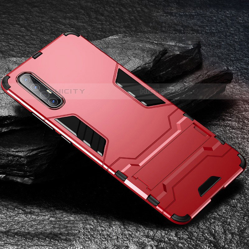 Custodia Silicone e Plastica Opaca Cover con Supporto per Oppo Reno3 Pro Rosso